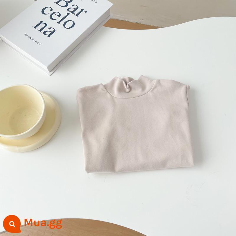 Áo sơ mi cổ tròn bằng vải cotton chải kỹ dành cho trẻ em cho bé trai và bé gái áo thun chui đầu nửa cổ lọ đa năng màu trơn dài tay mùa xuân thu - yến mạch