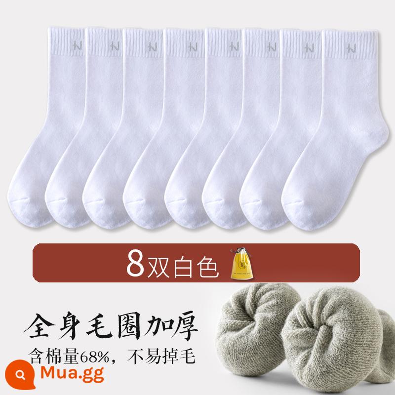 Tất nam mùa đông đến giữa bắp chân cotton dày dặn cộng với nhung khăn ấm tất dày mùa thu đông tất nam thấm hút mồ hôi và khử mùi - Toàn thân có 8 đôi lông trắng dày đặc