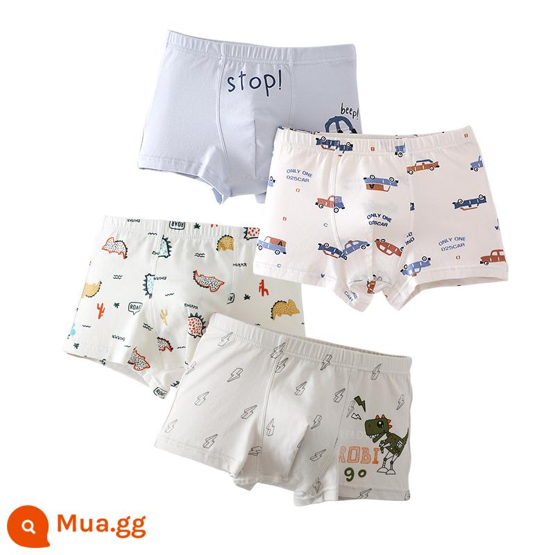 Six Finger Rat Quần lót cotton bé trai Quần lót cotton trẻ em Boxer Bé trai Bé trai Bé trai Bao đáy vuông Quần short mùa xuân và mùa thu - ô tô+khủng long nhỏ