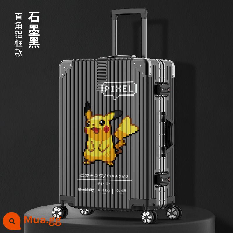 Vali nữ Nhật Bản 20 inch xe đẩy lên máy bay nhỏ 2021 new password bao da nam bền đẹp - Khung nhôm màu đen/Pixel Pikachu