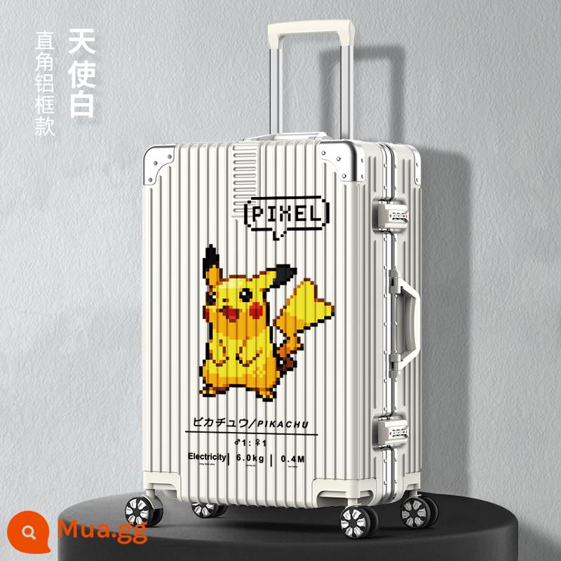 Vali nữ Nhật Bản 20 inch xe đẩy lên máy bay nhỏ 2021 new password bao da nam bền đẹp - Mẫu khung nhôm trắng/Pixel Pikachu