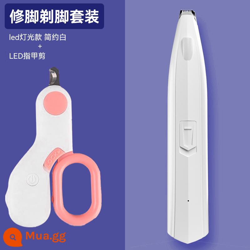 Máy Cạo Lông Chân Cho Thú Cưng Chó Mèo Máy Cạo Râu Đặc Biệt Fader Electric Clipper Electric Câm Cat Claw Móng Chân Hiện Vật - [Mẫu đèn LED có thể sạc lại] Bấm móng tay màu trắng + đèn LED đơn giản