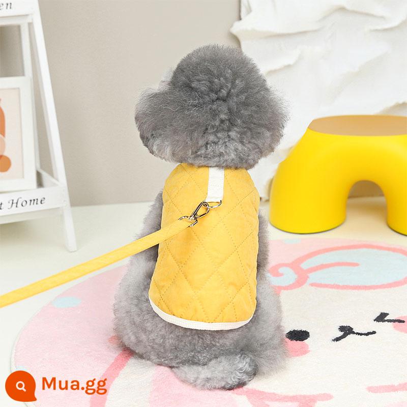 Puppy quần áo bông với lực kéo mùa đông vest dày Schnauzer chó nhỏ Bichon Teddy thú cưng mùa thu và mùa đông - Màu vàng (có dây kéo 1,8m)