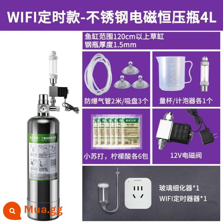 Crazy nước cỏ carbon dioxide xi lanh nhỏ cỏ xe tăng đặt bể cá tự chế đặc biệt xi lanh áp suất cao co2 máy phát điện - [Mẫu thời gian WIFI] Bình áp suất điện từ không đổi bằng thép không gỉ 4L