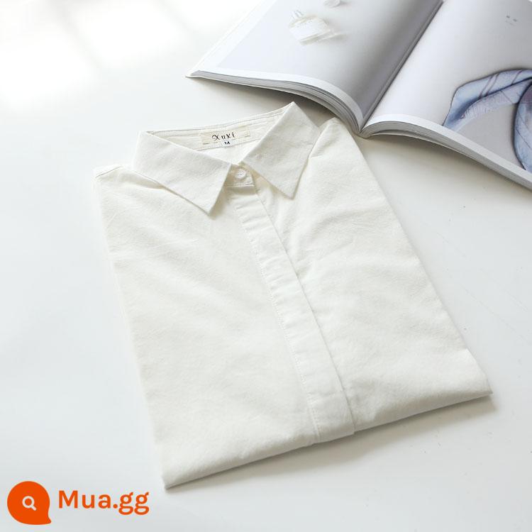 Thu Đông 2022 Mới Phù Hợp Với Đơn Giản Cổ Búp Bê Cotton Nguyên Chất Áo Sơ Mi Nữ Dài Tay Sinh Viên Đại Học Áo Sơ Mi - Tay áo dài cổ cao màu trắng