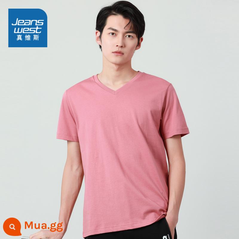 Áo sơ mi nam JW Jeanswest quần áo mùa xuân và mùa hè trẻ trung, áo thun ngắn tay cổ chữ V ins áo sơ mi có đáy đi lại - Màu tím 2360