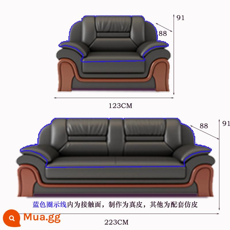 Văn phòng da nghi ngờ hiện đại ba người dùng bàn cà phê phòng tiếp tân phòng ngủ sofa Ăn ghế sofa - Da thật cao cấp 1+3 màu đen