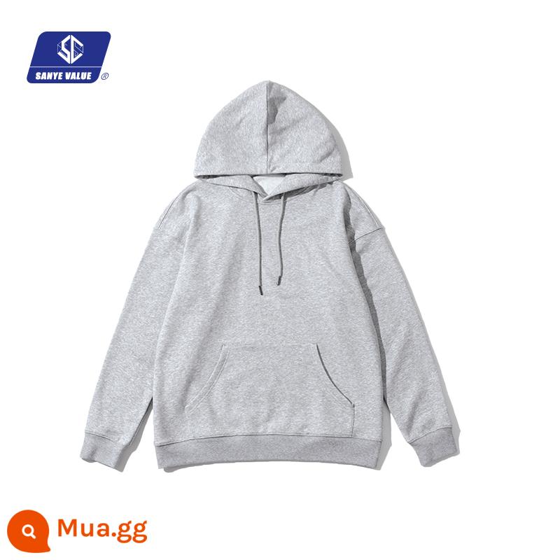 Đến với hình để tùy chỉnh áo len in thêu logo diy nặng áo hoodie đồng phục lớp áo thu đông dài tay áo yếm - xám