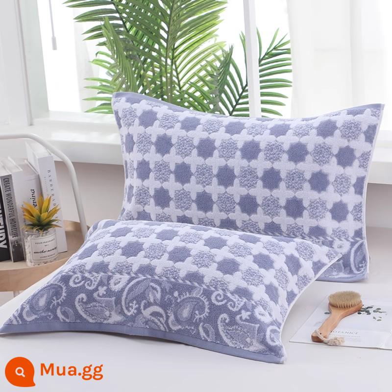 Cặp khăn gối 100% cotton terry, khăn gối kẻ sọc dày dặn dành cho người lớn bằng vải cotton nguyên chất, thấm hút mồ hôi, mềm mại và không rụng xơ vải vào mùa đông - Họa tiết chéo màu xám [cặp] 50*73cm