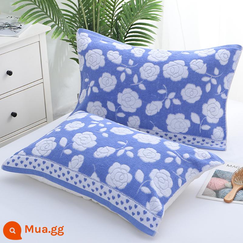 Cặp khăn gối 100% cotton terry, khăn gối kẻ sọc dày dặn dành cho người lớn bằng vải cotton nguyên chất, thấm hút mồ hôi, mềm mại và không rụng xơ vải vào mùa đông - Vườn Hồng Xanh [cặp] 50*73cm