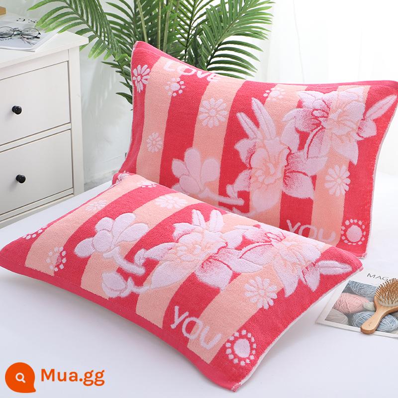 Cặp khăn gối 100% cotton terry, khăn gối kẻ sọc dày dặn dành cho người lớn bằng vải cotton nguyên chất, thấm hút mồ hôi, mềm mại và không rụng xơ vải vào mùa đông - Bột hoa huệ [cặp] 50*73cm