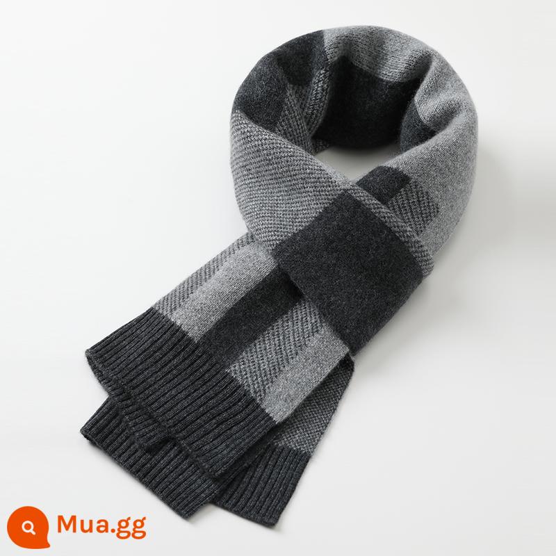 Mani Cao Cấp Khăn Choàng Cashmere Nam Thu Đông Kẻ Sọc Dày Ấm Khăn Len Ngày Bé Trai Hộp Quà Tặng - S05 màu xám đậm