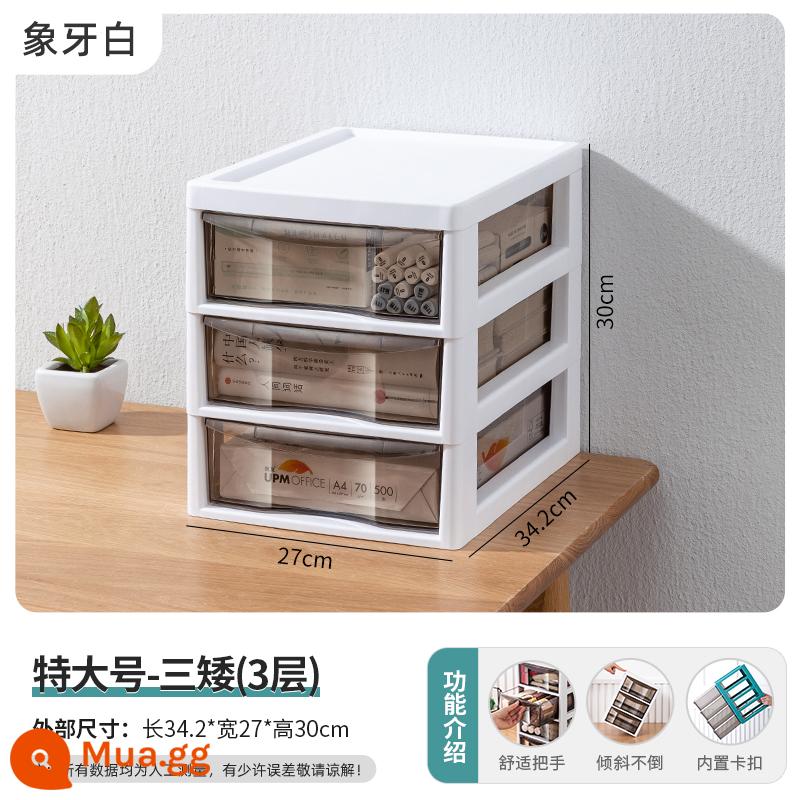 YOUBEI Desktop Storage Hộp ngăn kéo ngăn kéo -Phong cách đa tệp Tủ tệp Cosmetics Kệ HOÀN THÀNH KẾT HỢP - Cực lớn - màu ngà - 3 lớp [ba ngắn] 34,2*27*30cm