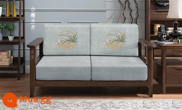 Vỏ ghế sofa bằng gỗ nguyên khối tùy chỉnh, vỏ bọc phổ quát bao gồm tất cả, đệm phổ quát vải lanh Trung Quốc, bọc ghế sofa tùy chỉnh - Hoa lan Xiaoxie màu xám bạc