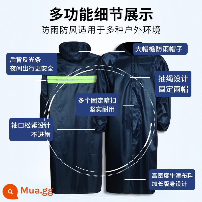 Áo mưa một mảnh vải dệt kim phong cách người lớn đi xe bảo hiểm lao động dày một mảnh dài phiên bản áo mưa phản quang nam nữ chống bão - Áo mưa dài giấu nút màu xanh