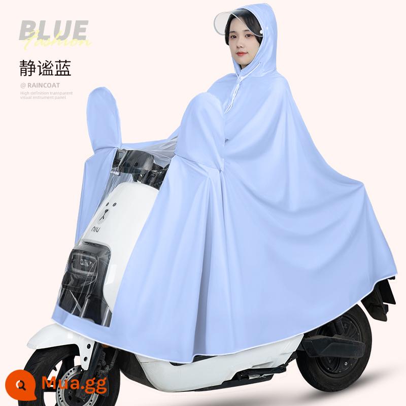 Áo mưa xe điện ắc quy ô tô nữ xe máy mới đặc biệt thân dài áo mưa chống bão poncho - Với gương che-màu xanh yên tĩnh