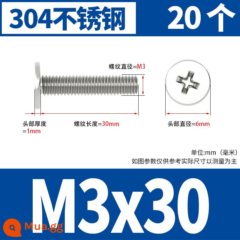 Vít đầu phẳng bằng thép không gỉ 304 CM đầu phẳng lớn vít đầu mỏng vít máy tính M2M3M4M5M6 - M3*30[20 cái]