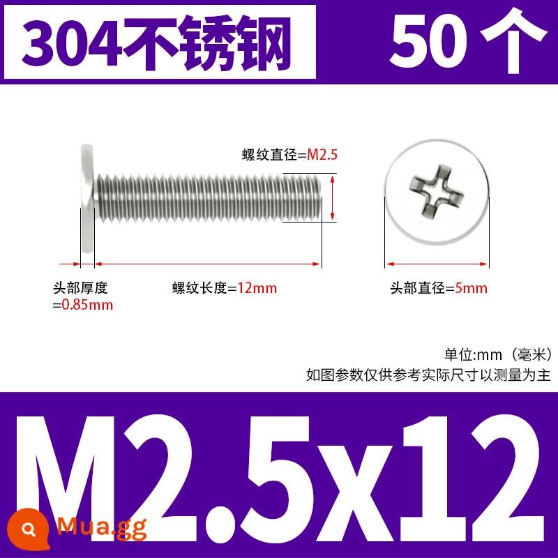 Vít đầu phẳng bằng thép không gỉ 304 CM đầu phẳng lớn vít đầu mỏng vít máy tính M2M3M4M5M6 - M2.5*12[50 miếng]