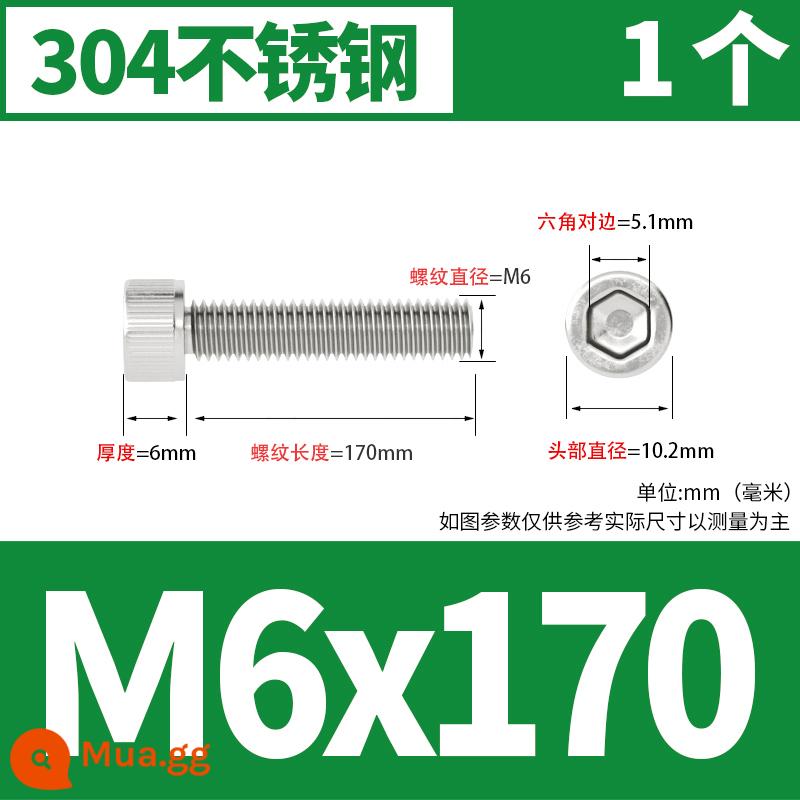 Thép không gỉ 304 cốc đầu lục giác vít đầu trụ vít nối dài 10mm bu lông M2M3M4M5M6M8 - M6*170[1 cái]