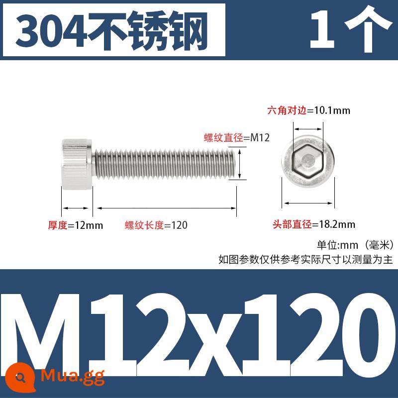 Thép không gỉ 304 cốc đầu lục giác vít đầu trụ vít nối dài 10mm bu lông M2M3M4M5M6M8 - M12*120 [1 cái