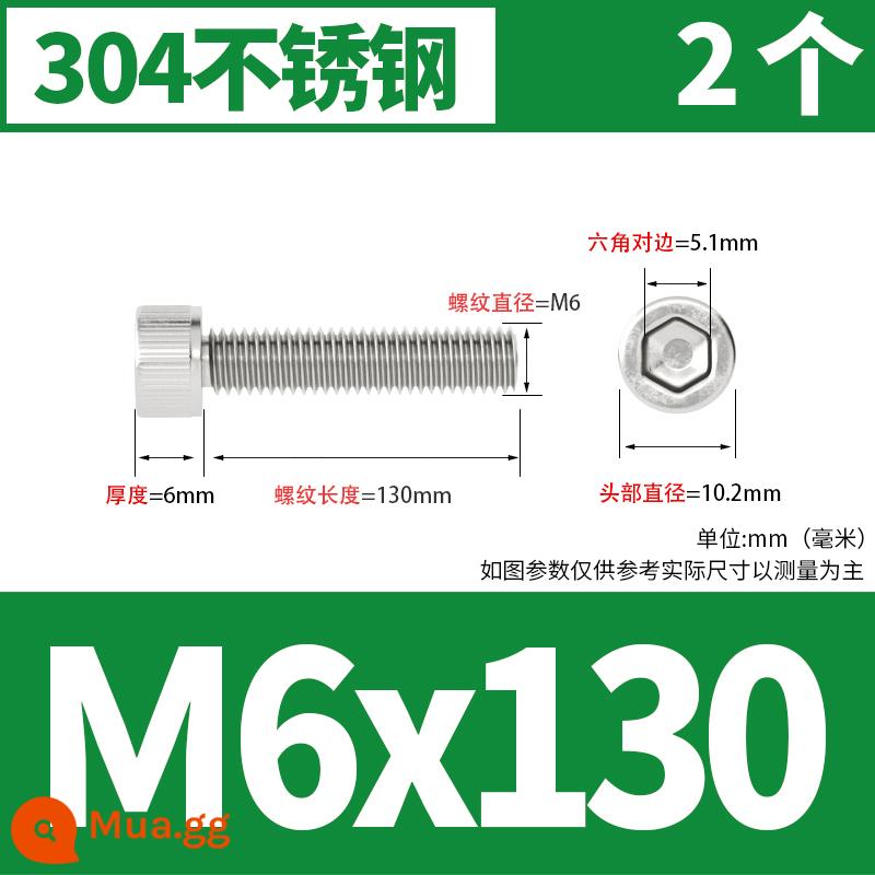 Thép không gỉ 304 cốc đầu lục giác vít đầu trụ vít nối dài 10mm bu lông M2M3M4M5M6M8 - M6*130[2 cái]