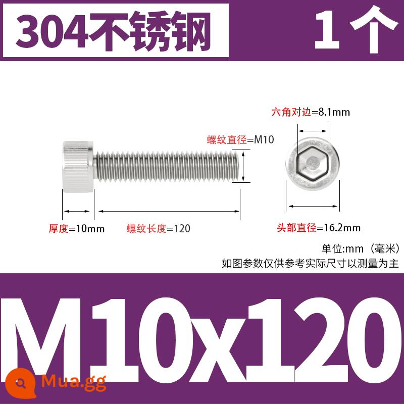 Thép không gỉ 304 cốc đầu lục giác vít đầu trụ vít nối dài 10mm bu lông M2M3M4M5M6M8 - M10*120 [1 cái