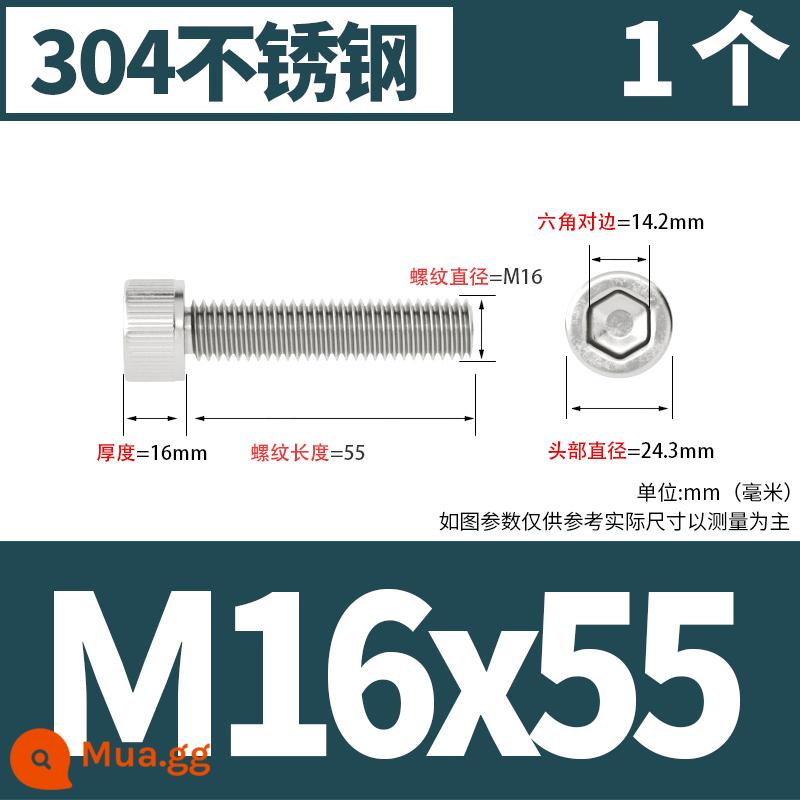 Thép không gỉ 304 cốc đầu lục giác vít đầu trụ vít nối dài 10mm bu lông M2M3M4M5M6M8 - M16*55 [1 cái