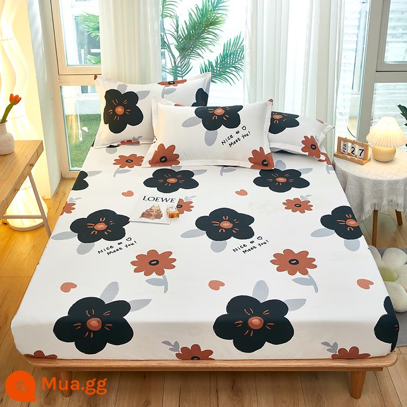 Túi trải giường bằng cotton dày dặn, ga trải giường bằng vải cotton một mảnh, nệm 1,8m, túi trải giường chống trượt 1,5 bộ ga trải giường trọn gói, bộ 3 món - Xám nhạt gặp nắng ấm