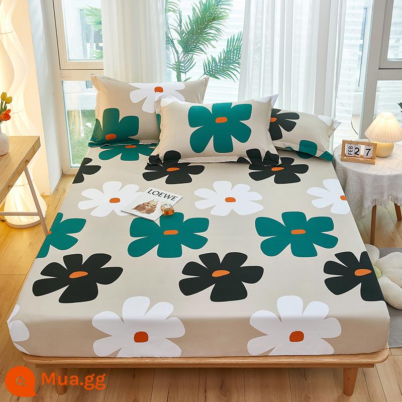 Túi trải giường bằng cotton dày dặn, ga trải giường bằng vải cotton một mảnh, nệm 1,8m, túi trải giường chống trượt 1,5 bộ ga trải giường trọn gói, bộ 3 món - ngôn ngữ hoa hình học màu hạt dẻ