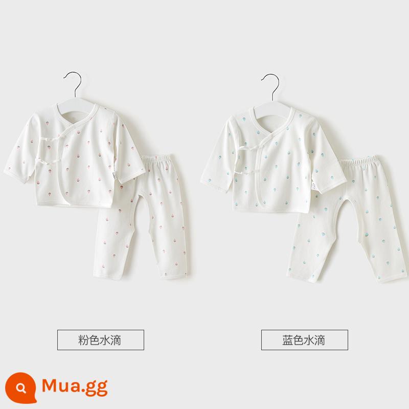 Quần áo trẻ sơ sinh mùa xuân, mùa thu và mùa đông đồ lót có đáy hai mảnh sơ sinh cotton nguyên chất 0 quần áo mùa thu March baby tu sĩ phù hợp với - (giọt nước xanh/giọt nước hồng) 2 bộ