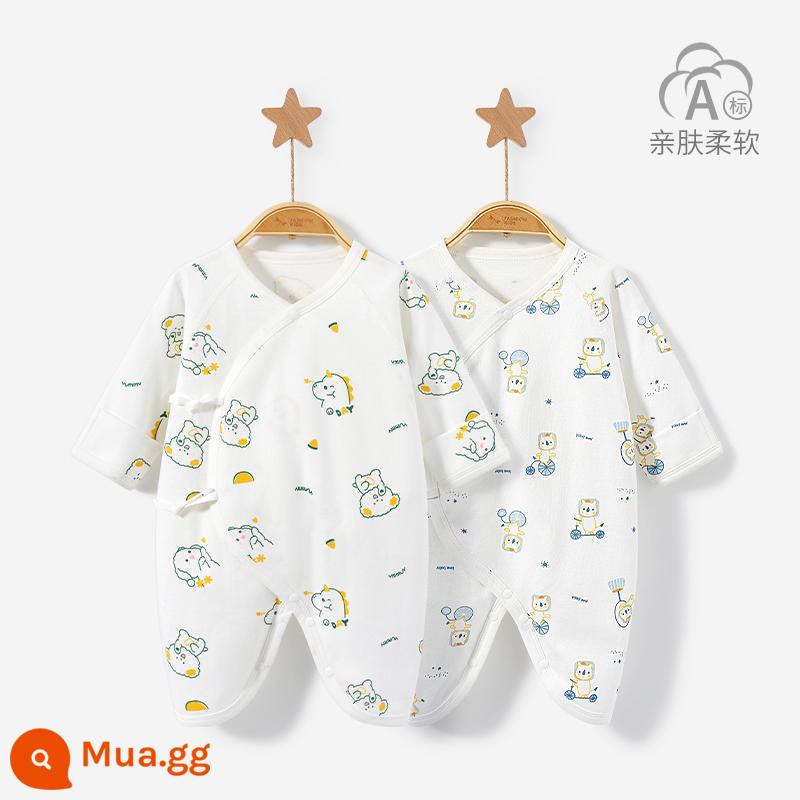 Quần áo trẻ sơ sinh mùa xuân, mùa thu và mùa đông cotton sơ sinh đáy bướm nhà sư áo liền quần nam và nữ phù hợp với áo liền quần trẻ em - 3XL002 chú chó dễ thương màu xanh lá cây/sư tử xanh 2 miếng