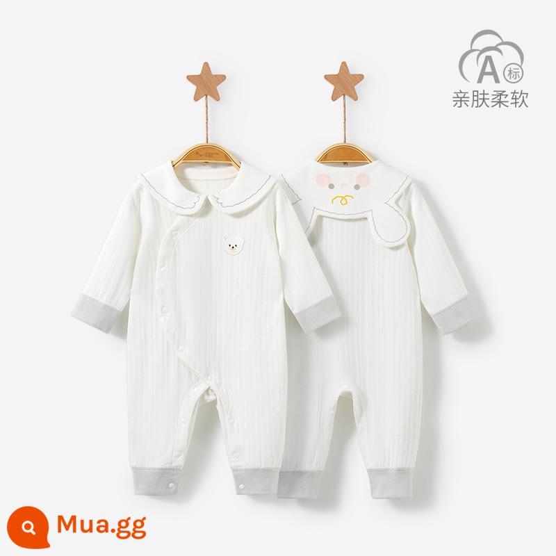 Áo Liền Quần Cho Bé Xuân Thu Đông Sơ Sinh Đáy Cotton Nguyên Chất Nam Nữ Trăng Tròn Ấm Liền Quần Bộ Đồ Ngủ Bộ Quần Áo Trẻ Em - 22087 (màu trắng)