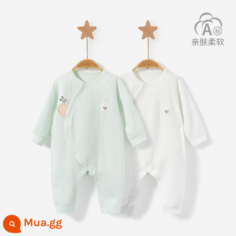 Áo Liền Quần Cho Bé Xuân Thu Đông Sơ Sinh Đáy Cotton Nguyên Chất Nam Nữ Trăng Tròn Ấm Liền Quần Bộ Đồ Ngủ Bộ Quần Áo Trẻ Em - 3LT005 xanh nhạt/trắng 2 chiếc