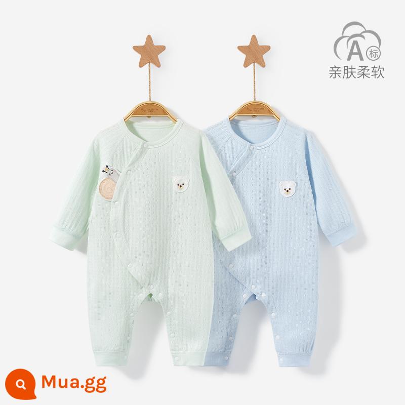 Áo Liền Quần Cho Bé Xuân Thu Đông Sơ Sinh Đáy Cotton Nguyên Chất Nam Nữ Trăng Tròn Ấm Liền Quần Bộ Đồ Ngủ Bộ Quần Áo Trẻ Em - 3LT005 xanh dương/xanh nhạt 2 chiếc