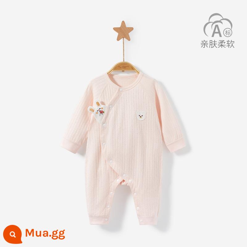 Áo Liền Quần Cho Bé Xuân Thu Đông Sơ Sinh Đáy Cotton Nguyên Chất Nam Nữ Trăng Tròn Ấm Liền Quần Bộ Đồ Ngủ Bộ Quần Áo Trẻ Em - 3LT005 (hồng)