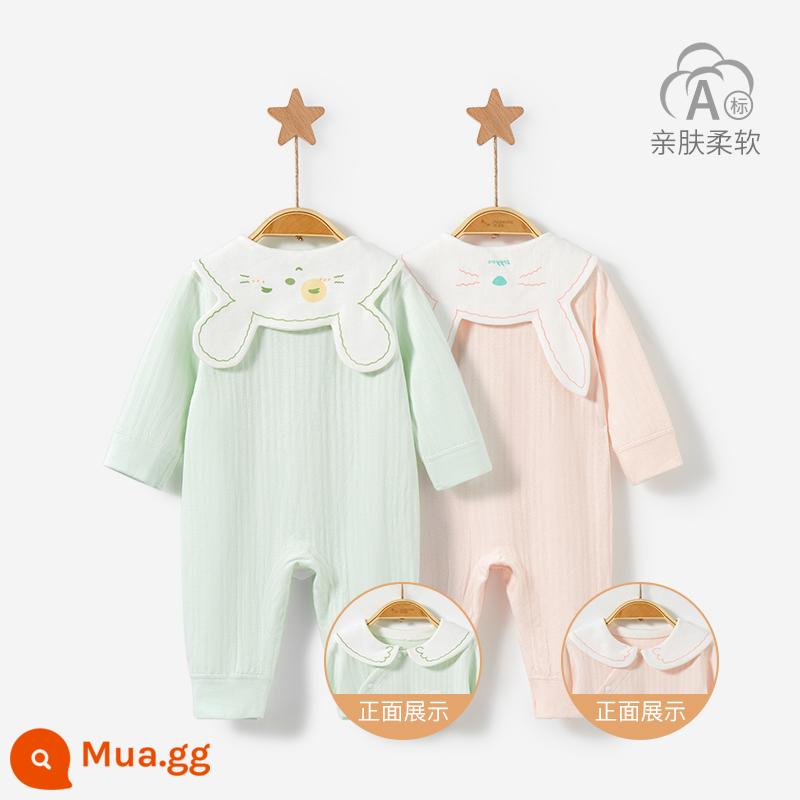 Áo Liền Quần Cho Bé Xuân Thu Đông Sơ Sinh Đáy Cotton Nguyên Chất Nam Nữ Trăng Tròn Ấm Liền Quần Bộ Đồ Ngủ Bộ Quần Áo Trẻ Em - 22087 hồng/xanh nhạt 2 chiếc