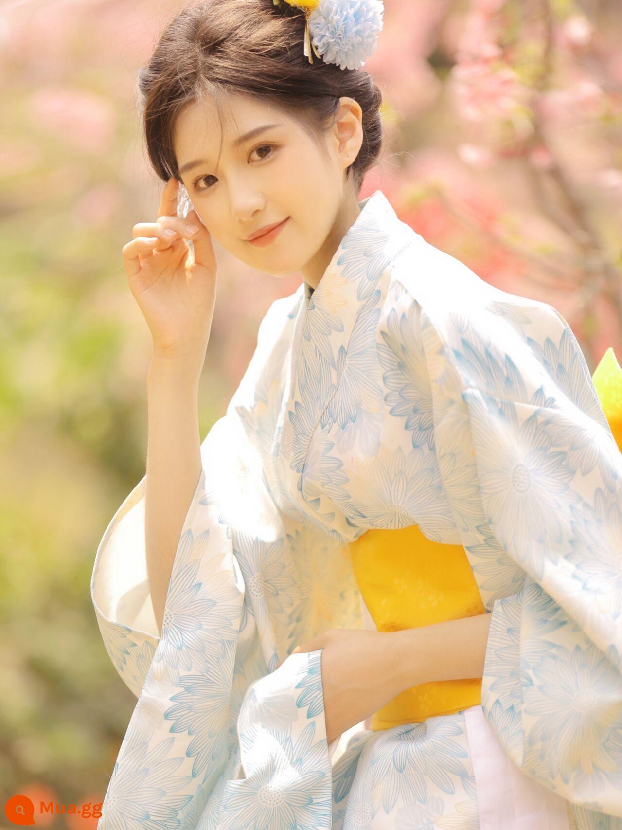 Trang phục chính thức của phụ nữ kimono truyền thống cổ điển và gió trắng gió nhẹ được cải tiến theo phong cách Nhật Bản ngoại cảnh nữ thần ảnh quần áo - Áo kimono số 1 kèm quạt hoa viền trắng