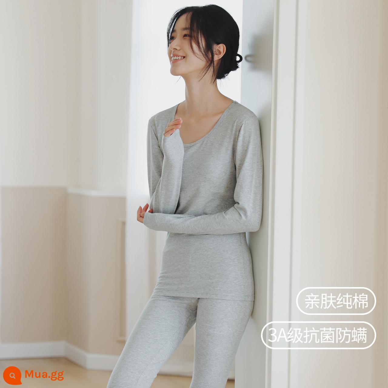 Quần áo mùa thu cotton nguyên chất và quần vệ sinh cho nữ, áo len cotton size lớn cho bé gái, quần áo sưởi ấm mỏng cho thanh thiếu niên và học sinh trung học cơ sở - Xám thạch nhạt