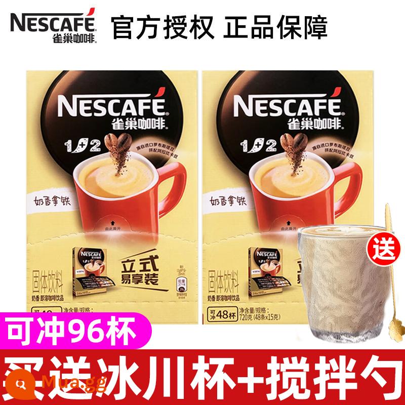 Bột cà phê hòa tan 3 trong 1 hương sữa Nestle/Nescafe 1+2 hộp 90 gói kèm cốc và thìa - 96 miếng vị sữa + cốc sông băng