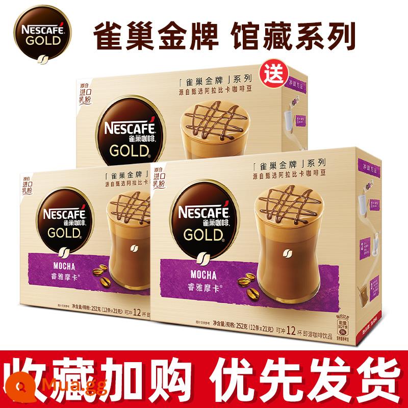 Nestle Gold Collection Cà phê trắng Cà phê hòa tan 3 trong 1 Cà phê trắng Silky Latte 12*3 Hộp - 2 hộp Mocha + 1 hộp miễn phí [3 hộp thực tế đã được giao]