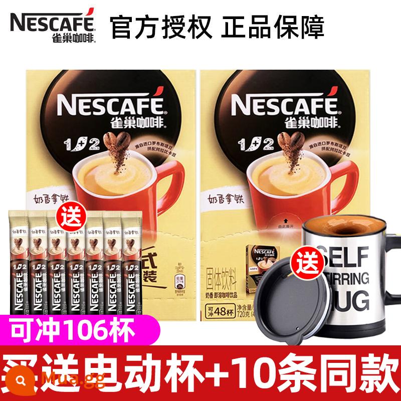 Bột cà phê hòa tan 3 trong 1 hương sữa Nestle/Nescafe 1+2 hộp 90 gói kèm cốc và thìa - 96 miếng vị sữa + tặng 10 miếng cùng kiểu + cốc trộn điện