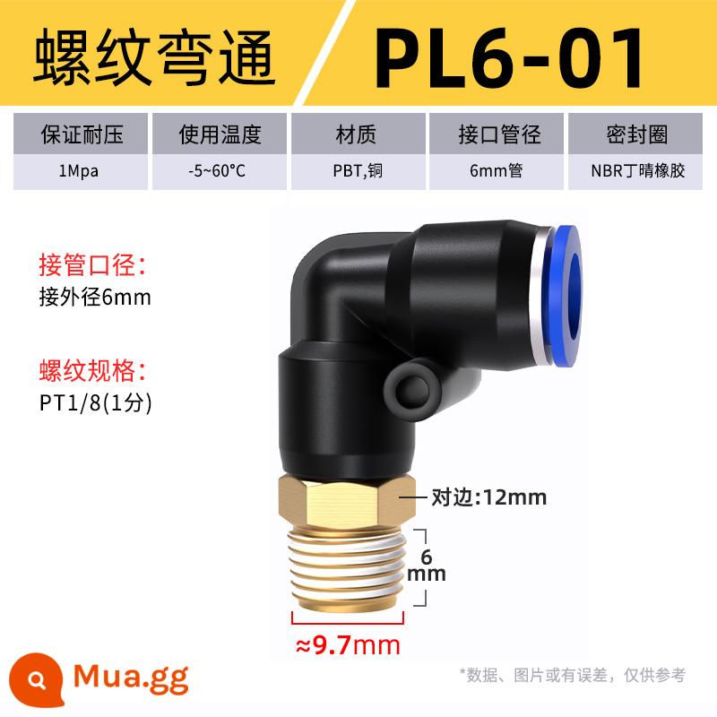 Đầu nối khí quản cắm nhanh đầu nối nhựa khuỷu ren PL8-02/4-M5/6-01/10-03 - PL 6-01