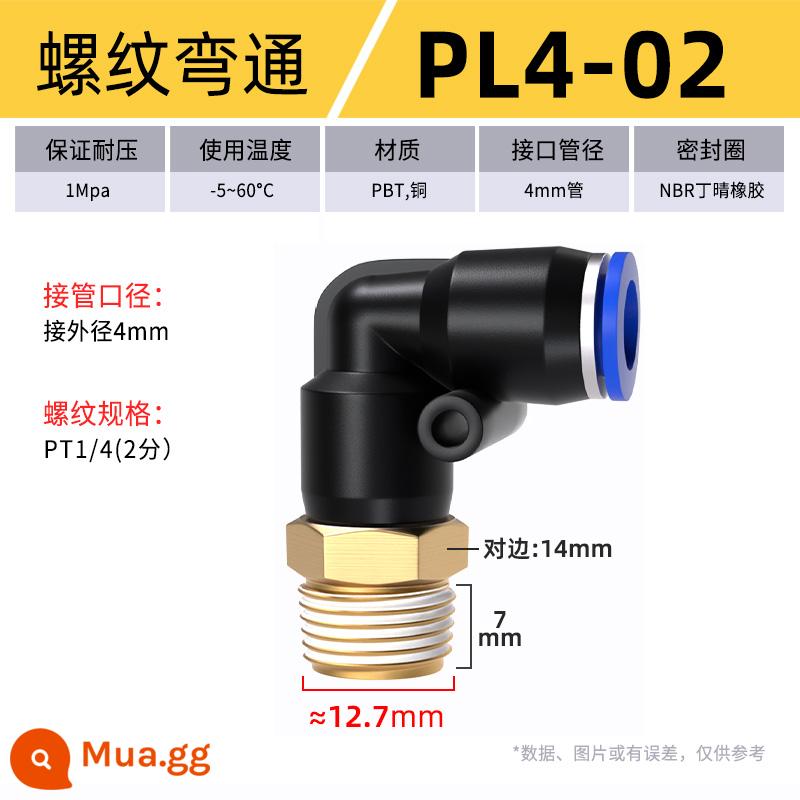 Đầu nối khí quản cắm nhanh đầu nối nhựa khuỷu ren PL8-02/4-M5/6-01/10-03 - PL 4-02