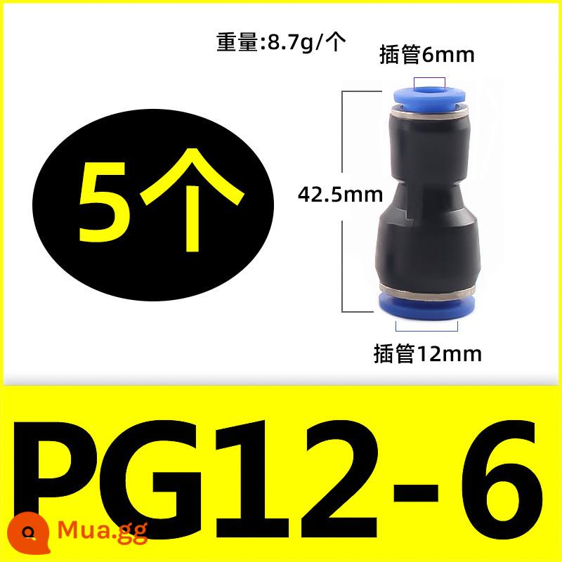 Đầu nối nhanh bằng khí nén PU thẳng qua PG PEG PW đường kính thay đổi PE PY ba chiều xả hơi cắm nhanh 4 6 8 10-8mm - PG12-6 (5 cái)