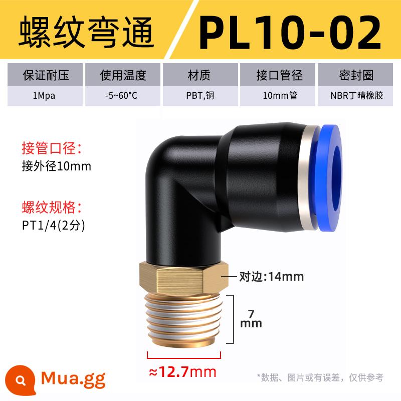 Đầu nối khí quản cắm nhanh đầu nối nhựa khuỷu ren PL8-02/4-M5/6-01/10-03 - PL 10-02