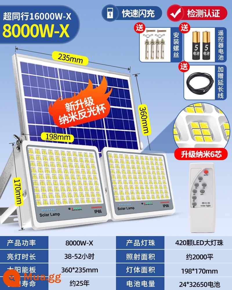 Đèn năng lượng mặt trời ngoài trời đèn sân vườn chiếu sáng chống thấm nước mới siêu sáng công suất cao hộ gia đình 1000W đèn pha đèn đường - 8000W một cho hai ★ nanomet bốn hạt đèn ★ [2000 mét vuông] 24 cấp độ mờ + điều khiển ánh sáng + điều khiển từ xa + thời gian