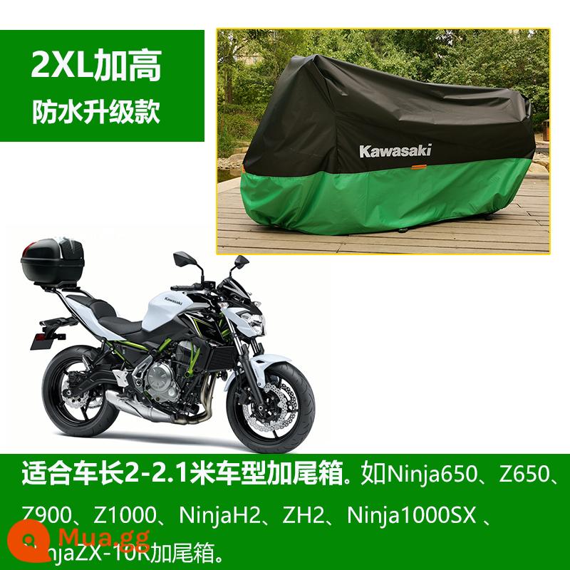 Bạt phủ xe máy kawasaki trùm xe ninja 6 mắt 6NH2Z400Z1000S10R Ninja chống nắng chống bão - Mẫu nâng cấp hộp đuôi màu đen và xanh lá cây