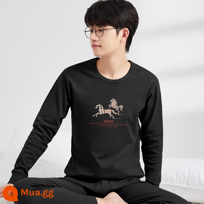 Bộ đồ lót cotton nguyên chất dành cho nam thanh niên Quần áo mùa thu cotton quần vệ sinh học sinh trung học cơ sở và trung học phổ thông ấm áp áo len bông lớn cho trẻ em mùa đông - Đen 1143