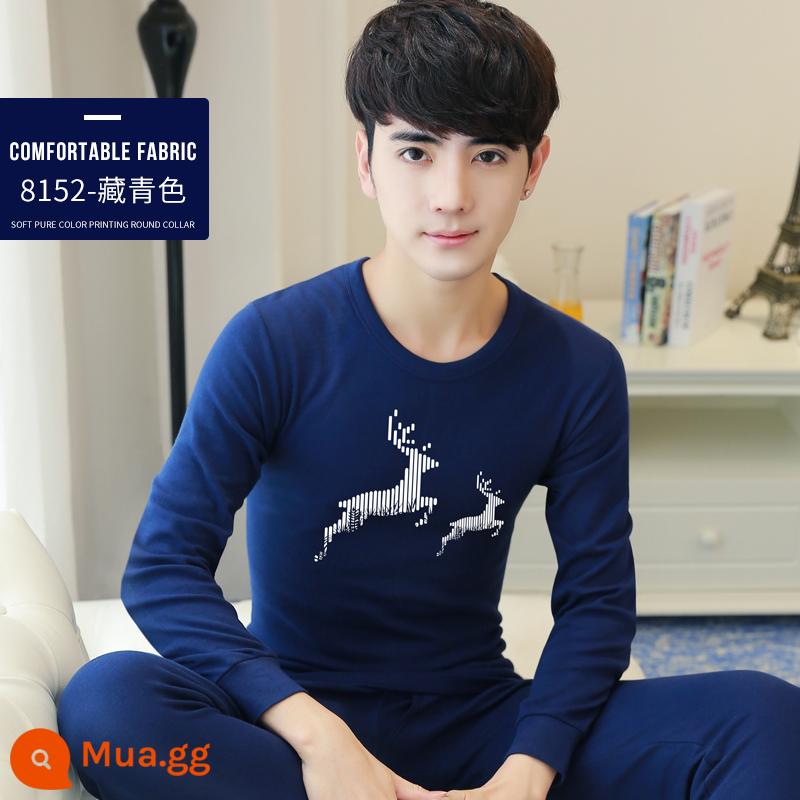 Cotton nguyên chất nam quần áo mùa thu vệ sinh quần phù hợp với thanh niên quần lót áo len cotton mỏng phần bông làm nóng quần áo sóng lạnh đang đến - Màu xanh hải quân 152