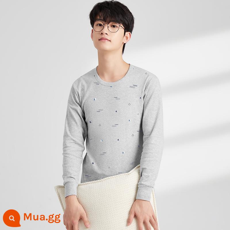 Bộ đồ lót cotton nguyên chất dành cho nam thanh niên Quần áo mùa thu cotton quần vệ sinh học sinh trung học cơ sở và trung học phổ thông ấm áp áo len bông lớn cho trẻ em mùa đông - Xám nhạt 1621